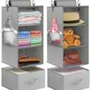 punemi 3-Shelf Hanging Closet Organizer, 2 Pack Closet Hanging Organizer with Drawers, Foldable Hanging Closet Shelves for Rv, Camper, Locker, 22.8" D x 11" W x 11" H, Grey