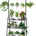 3-Tier Metal Plant Stand for Indoor and Outdoor Use, Hanging Plant Shelf for Multiple Flower Planter Holder, Tall Large Rack Ideal for Living Room, Garden, Balcony, Black