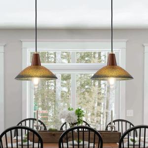 Pendant Lights Kitchen Island 2 Pack 9.84 Vintage Pendant Lighting Textured Glass Shade Small Hanging Lights Fixture Single Farmhouse Chandelier for Dining Room Bedroom Bar, Adjustable Height (gold and wood)