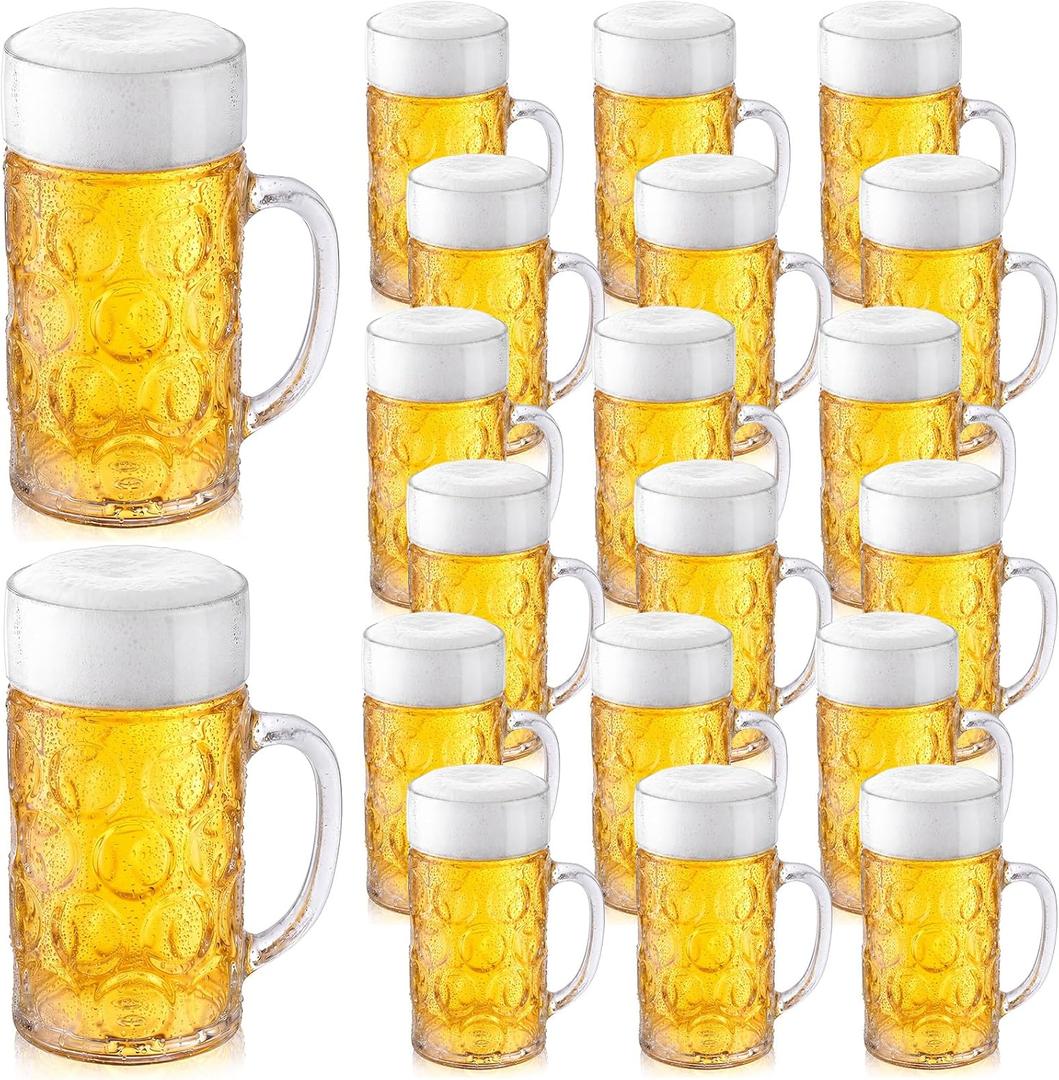 Suclain 20 Pcs Large Plastic Beer Mugs with Handle, 34 Oz German Beer Stein