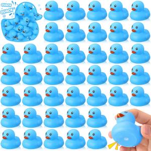 Hungdao 48 Pcs 2 Inch Mini Rubber Ducks for Kids Children Party Favors Bulk Bath Ducks Summer Pool Floating Toys Rubber Duckies Birthday Gifts for Boys Girls Baby Shower Supplies(Blue)