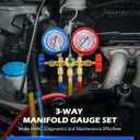 Orion Motor Tech AC Gauge Set, 3 Way AC Manifold Gauge Set for R134a R410a R22 R404a Refrigerant Recharge with Shockproof HVAC Gauge Rubber Casings R134a Couplers R410a Adapters 29 Adapter