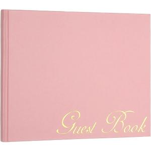PATIKIL Elegant Guestbook, 9"x7" Offset Paper Wedding Guest Book Stylish Sign in Book with 50 Blank 120GSM Paper for Receptions Birthdays Funerals Special Events, Pink