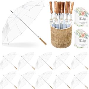 12 Pcs Wedding Umbrellas Bulk, 41 Inch Wedding Stick Umbrellas with Wooden Handle (Clear)