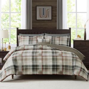 MaiRve Queen Comforter Set, Plaid Design Comforter Set 7 Pieces, All Season Comfortable Bedding Sets Queen, Lightweight, Warm and Breathable (Khaki, 90"x90")