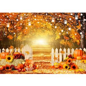 LYCGS 8x6ft Fall Photo Backdrop Thanksgiving & Autumn Forest Scene with Pumpkins Fall Photography Backdrop X-305