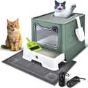 Cat Litter Box with Litter Mat, Foldable Extra Large Free in and Out/One-Way with Lid, Drawer Type Enclosed Kitty Litter Box,Odor Control Anti-Splashing Easy Cleaning (Green)