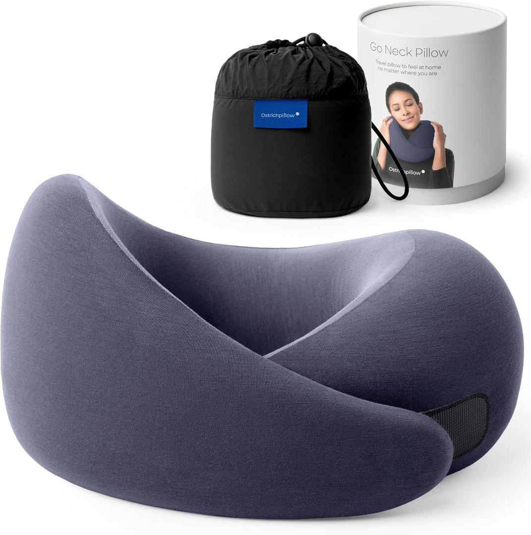 Ostrichpillow Go Neck Pillow, Travel Pillows for Airplanes, Premium Memory Foam Travel Pillow, 360 Ergonomic Design, Asymmetrical Sides, Travel Bag Included, Washable Modal Cover