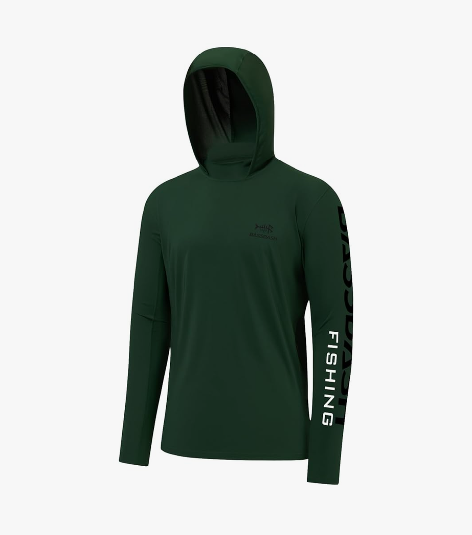BASSDASH UPF 50+ Men’s UV Sun Protection Long Sleeve Performance Fishing Hoodie Hooded Shirts Size L (Forest Green/Black)