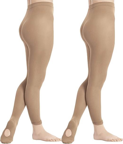 DIPUG 2 Pairs Girls' Convertible Ballet Tights/Soft Transition Dance Tight(Toddler/Kids) M