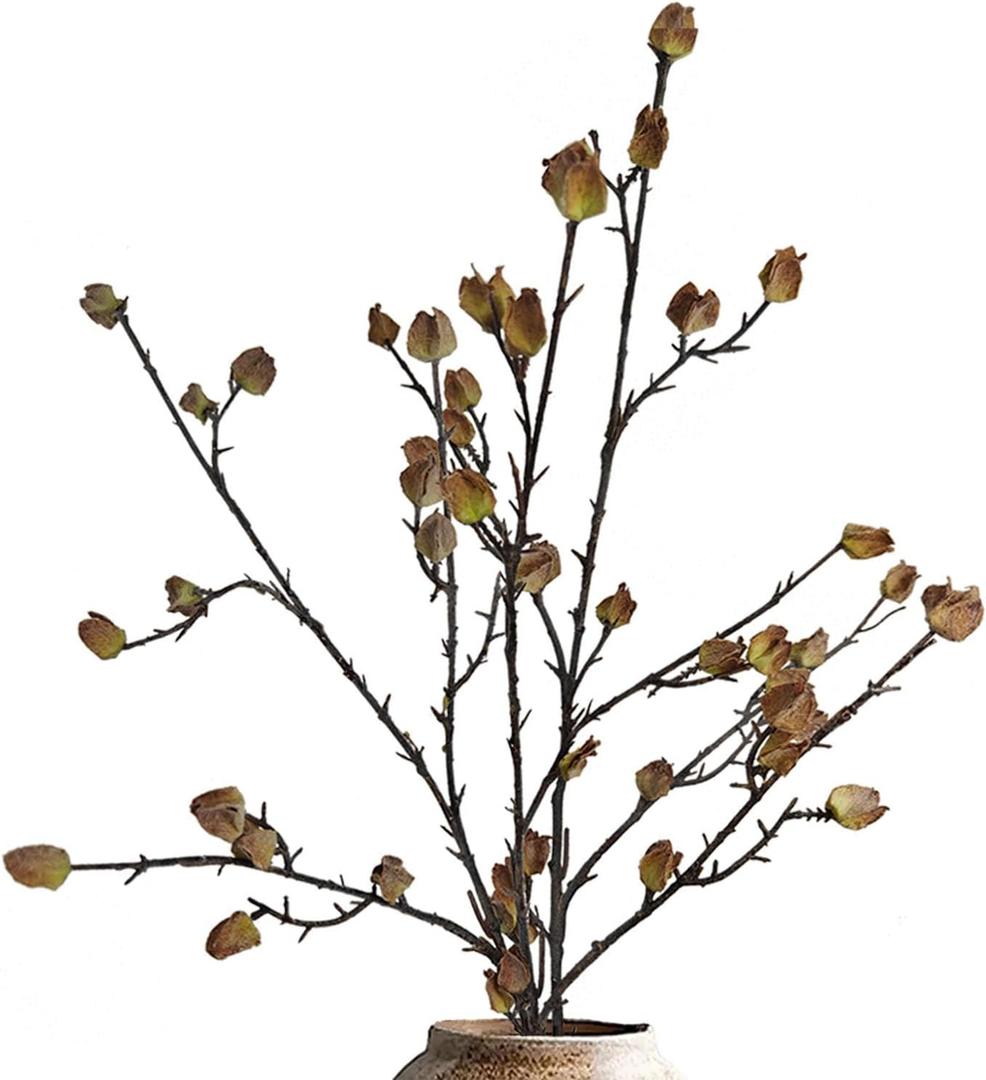 3Pcs Faux Berry Stems for Tall Vases, 35.4 Inch Bendable Brown Branches with Frosted Effect - Faux Branches Artificial Chinese Lantern Stems for Farmhouse Home Office Decor