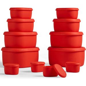 ISSEVE 12Pcs/Set Nesting Silicone Food Storage Containers with Lids, BPA Free Reusable Meal Prep Silicone Containers Airtight, Freezer Dishwasher Safe (33.8oz, 20oz, 10oz, 6.7oz, 1.3oz) (Red)
