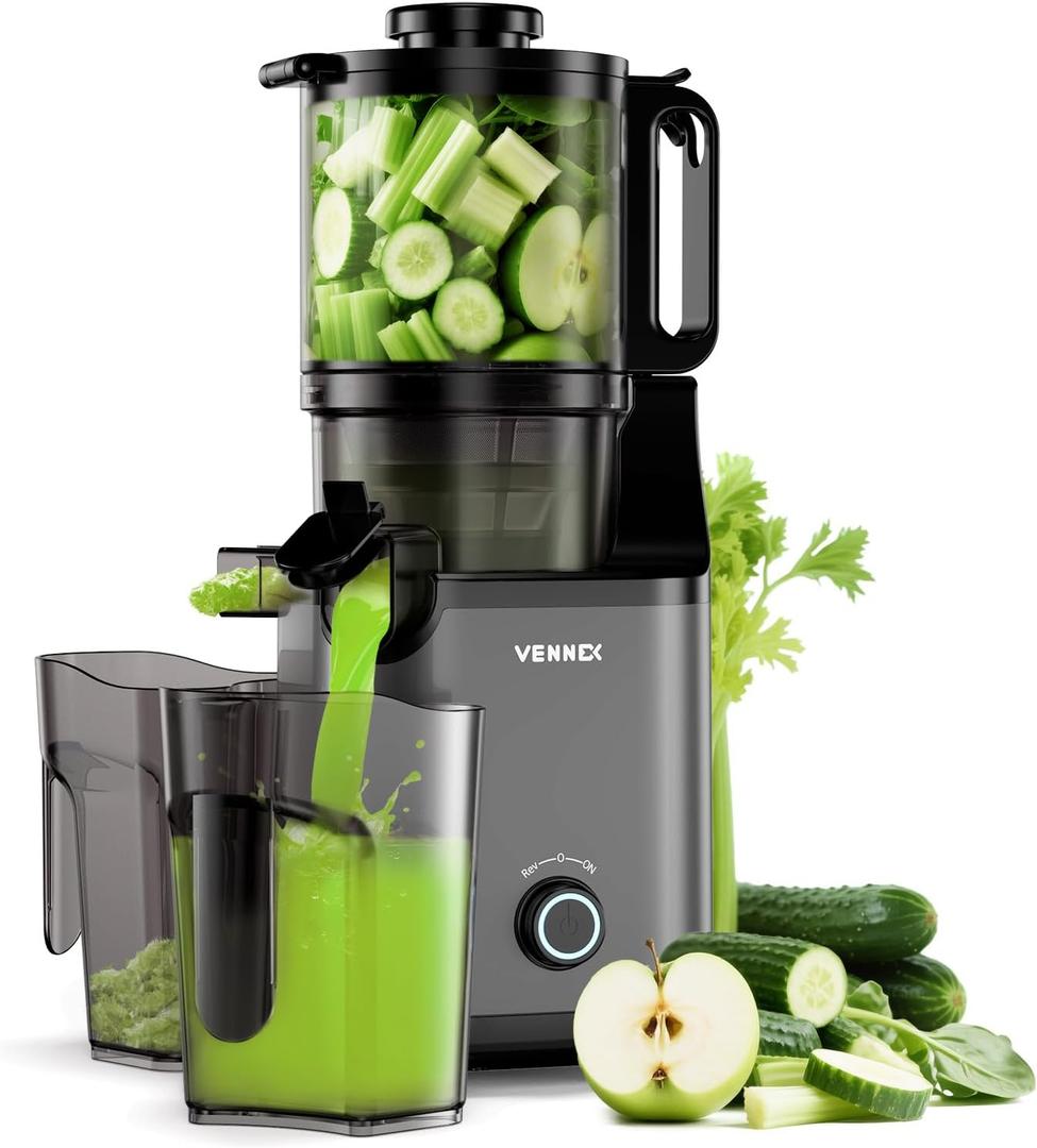 VENNXE Cold Pressed Juicer, Slow Masticating Juicers Machines for Vegetable and Fruits, Easy to Clean Juice Extractor with 50 oz Capacity and 5.7" Extra Large Feed Chute, BPA Free Electric Juice Maker (Grey)