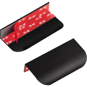 10 Pack Adhesive Edge Finger Pulls for Cabinets Kitchen Aluminum Alloy Concealed Drawer Pulls No Drilling Required Flat Stick On Cabinet Handles (Black, 3.15" Overall Length)
