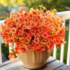 12 Bundles Artificial Fall Flowers for Outdoors Faux Plants Fake Mums Silk Flower for Outside Home Planter Window Porch Patio Front Door Decoration (Orange)