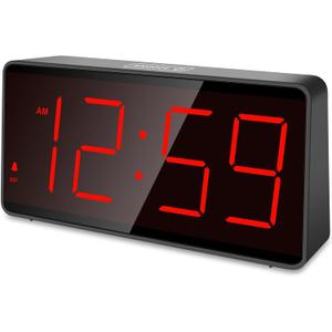 Peakeep Battery Operated Digital Clock, Alarm Clock for Bedrooms - Cordless Large Big Numbers 4 Dimmers for Seniors, Adjustable Volume Loud Alarm Clock for Heavy Sleepers Adults (Red Digits)