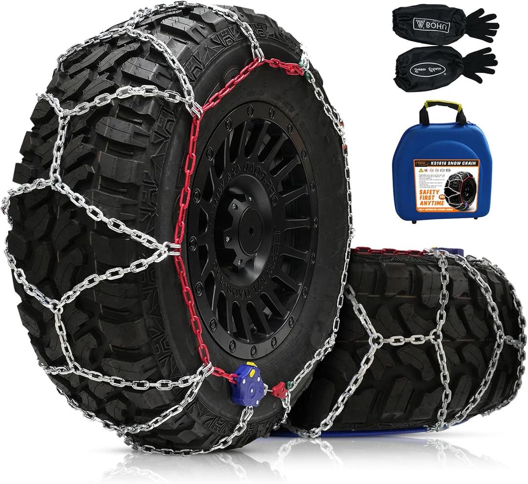 DEDC Auto Lock Snow Tire Chains,1Min Quick,4.5mm Enhance Manganese Steel Heavy Anti Skid Chains for Car Off Road SUV And Pickup Trucks Traction Ice Iced Cold Road 255 265 275 285 295 Set of 2 (KS1618)