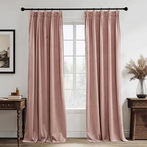 RYB HOME Pink Pinch Pleated Velvet Curtains, Room Darkening Thermal Insulated Privacy Protect Pleated Soft Drapes for Girls Bedroom Princess Room, Dusty Pink, W38 x L84 inches, 2 Panels
