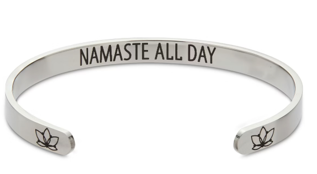Zodaca Inspirational Silver Wrist Bracelet Cuff for Women, Namaste All Day, 2.6x2 In