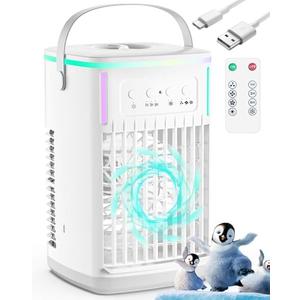 KEDESY Portable Air Conditioners Fan with Remote,1500ml Tank, 1-6H Timer, 3 Wind Speeds, Personal Mini Air Cooler with Humidifier for Room Bedroom Desk