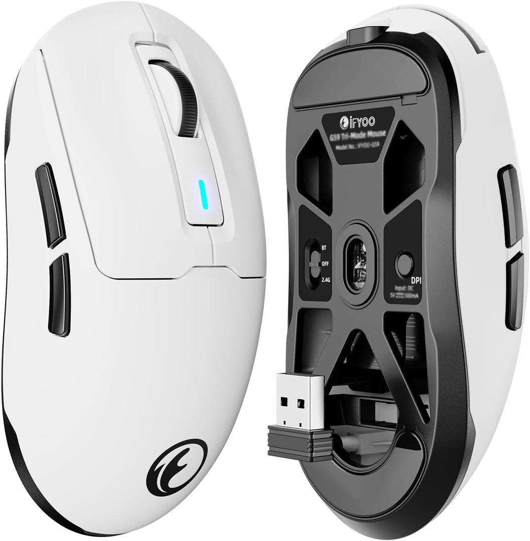 G59 2.4G/BT/Wired Wireless Gaming Mouse, Rechargeable USB Type-C Wireless Game Mouse, 6 Adjustable DPI, Max 8000 DPI, 60g Lightweight, 6 Programmable Buttons, PC Computer Laptop, Win 11 10, Mac