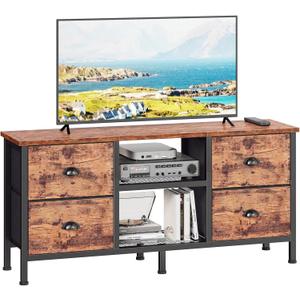 Furologee TV Stand Dresser with 4 Drawers, Television Stand with Open Shelf, Entertainment Center for 50" TV, Industrial Media Center for Bedroom, Living Room, Rustic Brown