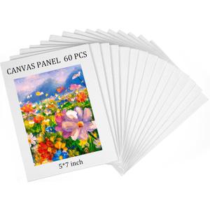 60 Pcs Canvases for Painting 5 x 7 Inch Stretched White Blank Cotton Canvas Panel Boards Bulk Flat Canvas Boards for Acrylic Oil Tempera Metallic Neon Painting Crafts