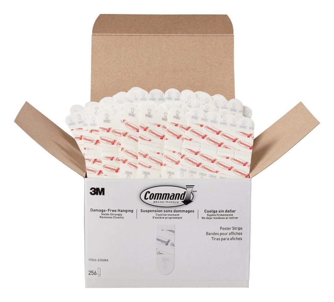 Command Poster Strips, 256 Strips Damage-Free Poster Hangers, No Tools Requried, Great for Home, Room, Wall, Office, and Dorm Decor, White Adhesive