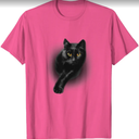 Black Cat Yellow Eyes T-Shirt Cats Tee Shirt Gifts T-Shirt (Pink, L)