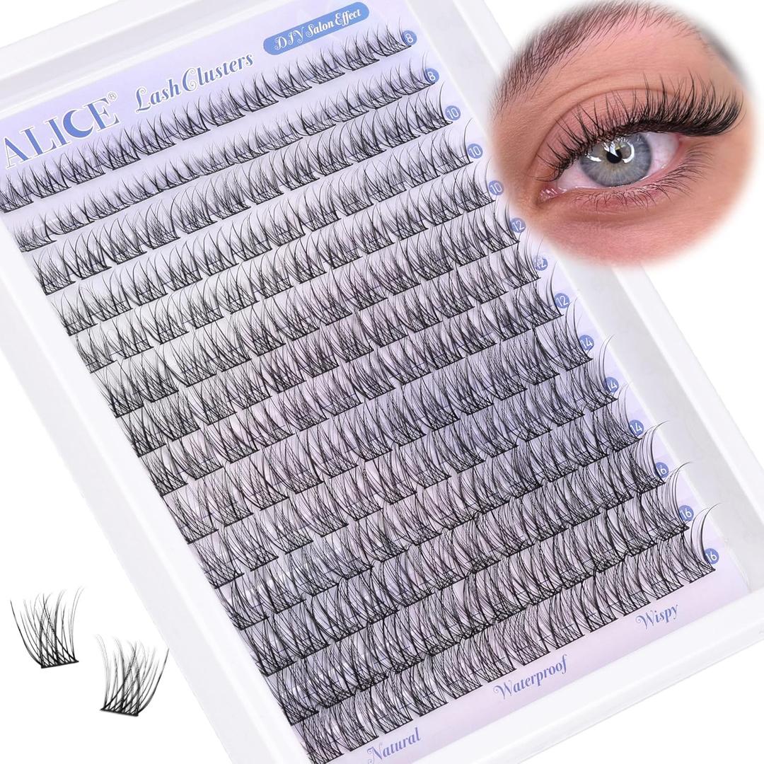 Natural Lash Clusters Wispy Cluster Eyelash Extensions 168pcs Individual Lashes 8-16mm C-Curly DIY Lash Extension Natural Look Soft Thin Band Cluster Lashes by ALICE