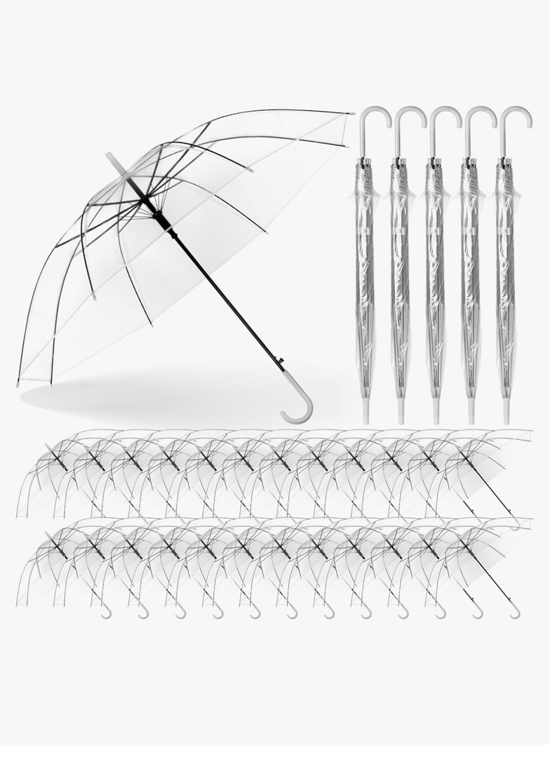 Reginary 30 Pieces Wedding Umbrellas Bulk Auto Open Stick Umbrellas with White European J Hook Handle Windproof Large Canopy Umbrella for Outdoor Wedding Bride Groom Photography Golf