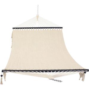Sunnydaze Woven Double Hammock for Outside with Crocheted Edges and Spreader Bars - 600-Pound Weight Capacity Outdoor Hammock for Trees (Natural)
