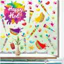 Happy Holi Window Stickers,Holi Windows Clings Hindu,Indian Festival of Colors Wall Stickers,India Holiday Wall Decals Colorful,Hindu Festival Wallpaper for Living Room Bedroom Party Porch