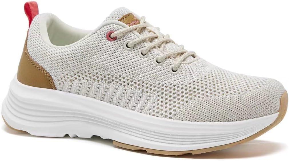 Women's Orthopedic Fashion Sneakers for Plantar Fasciitis: Flat Feet Supportive Cushioned Walking Shoes with Arch Support, Orthotic Soft Casual Sneakers for Ankle and Foot Pain Relief (9, W2-beige)