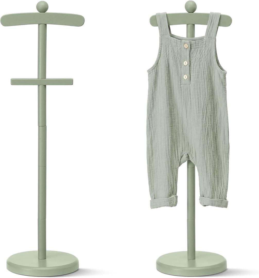 Bucherry Baby Clothes Display Stand Wooden Baby Shower Centerpiece Adjustable Height Circle Shaped Dress Hanger Doll Dress and Outfit Stand Rack Hand Assembled Hangers Display Set (Sage Green,1 Pack)