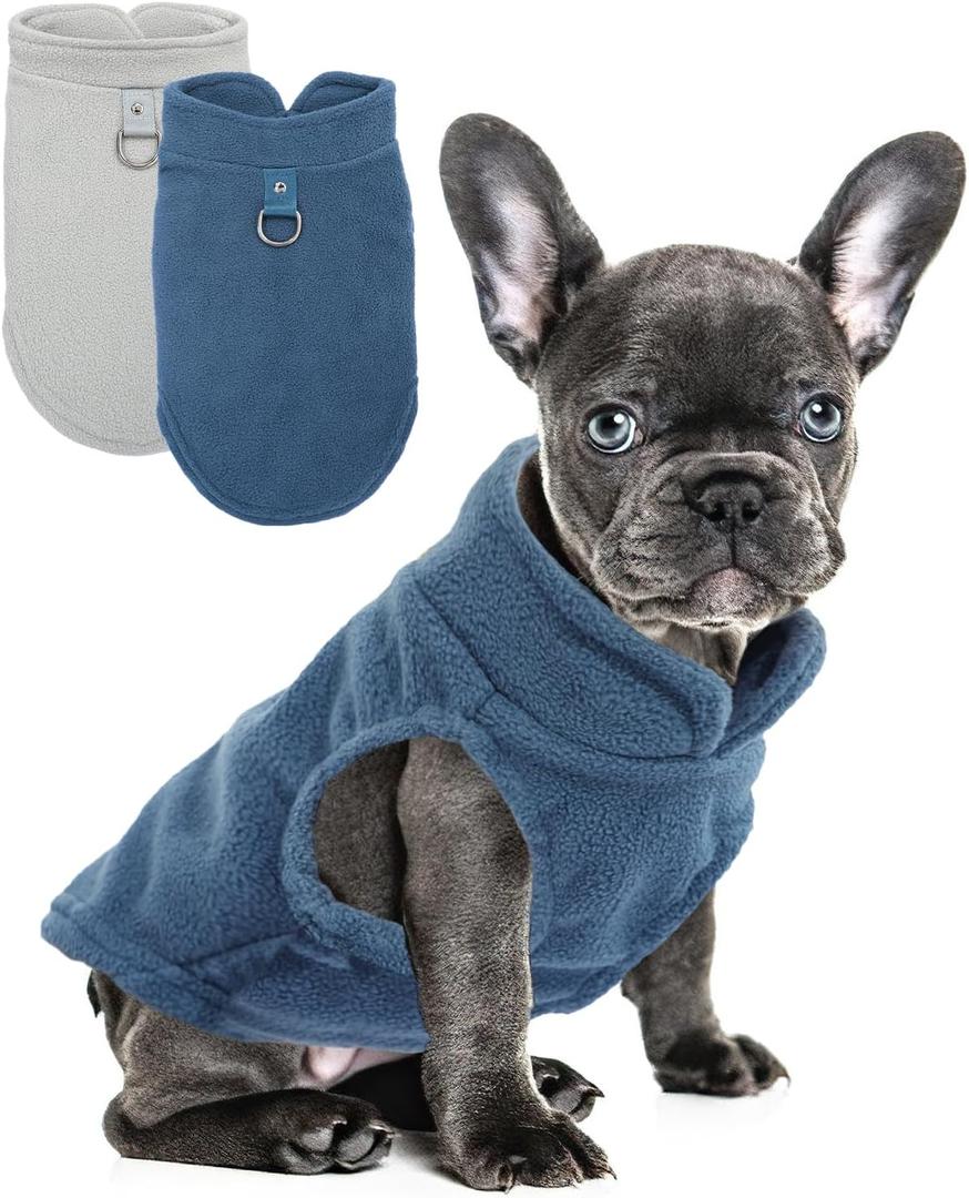2 Pack Dog Sweater with Leash Ring Winter Warm Pet Sweater Thick Clothes Coat Fleece Dog Sweaters for Small Dogs Girl Boy for Chihuahua, French Bulldog, DachshundSmall (Small(4-6lbs), Cyan Blue, Grey)