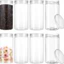 8 Pcs 46oz/1360ml Clear Plastic Jars with Lid, Large Plastic Storage Jars, Round Candy Buffet Jar, Wide Mouth Empty Clear Mason Jar for Dry Food Spice Nuts Candy Cookies Snacks