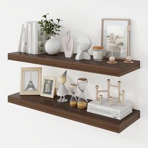 Acovy 30 Inch Floating Shelves, 9.3" Deep Floating Shelf Wall Mounted, 30" Wall Shelves, Rustic Deep Bookshelf, Large Display Shelves & Storage Shelves for Bedroom, Living Room, Walnut, Set of 2