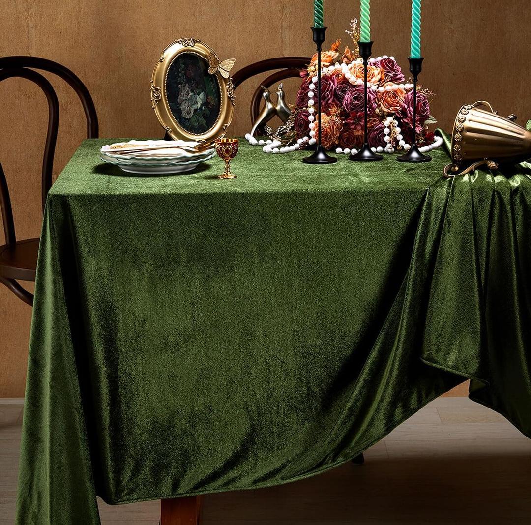 SoarDream Olive Green Velvet Tablecloth 60 x 102 Inch Lush Panne Rectangular Table Cloth for Banquet Party Wedding Baby Shower Decorations, Olive Green, 102" x 60" (Rectangular)