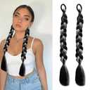 2 x 2 Pcs Braided Ponytail Extensions Hair Rope Boxing Braids Wig Extensions with Hair Tie Natural Soft Synthetic Braided Fashion Hair Accessories for Daily Wear 18 Inch (White)