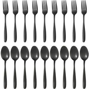 24-piece Black Forks and Spoons Silverware Set, Stainless Steel Flatware Cutlery Set for Home, Kitchen and Restaurant, Black Spoon and Fork Set,Dinner forks Mirror Polished