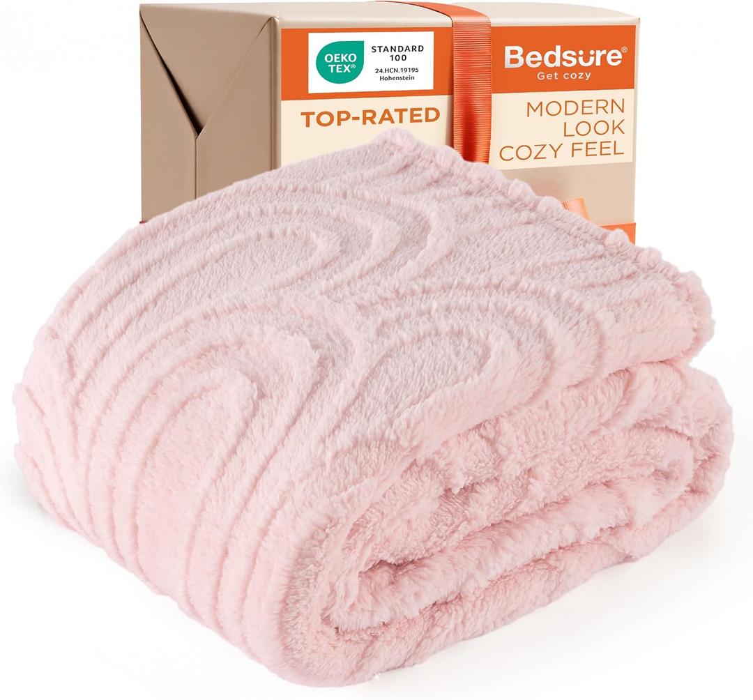 Bedsure GentleSoft Pink Throw Blankets for Women - Super Soft Cozy Christmas Blankets for Girls, Fluffy Fleece Throw for Couch, Pink Christmas Decor Aesthetic Gifts for Women, 50x60 Inches