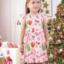 Girl Christmas Dress A Line Casual Dresses Toddler Santa Xmas Tree Candy Cane Dress Kids Knee Length Dresses (5-6 Years, Yellow)