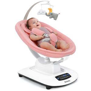 Baby Swing for Infants and Newborns with 5 Unique Motions, Adjustable Speed and Positions, Lullabies, Infant Swing with 5-Point Harness, Baby Swing for Newborn Babies 0-9 Months Pink