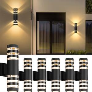 6Pack 15inch LED Cylinder Up & Down Wall Lights,18W Modern Outdoor Wall Light 4000K Day White Aluminum Body Waterproof IP65 LED Exterior Light Fixtures Wall Mount for House Patio Garage Garden