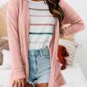 MEROKEETY Women's Casual Long Sleeve Open Front Cable Knit Cardigans Lightweight Solid Color with Pockets (Large, Pink)