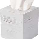 Tissue Box Cover Square, Rustic White Wooden Tissue Box Holder for Kleenex - Facial Tissue Holder for Bathroom, Bedroom, Office, Vanity (5.5*5.5*6.0 inch)
