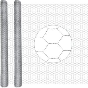 GlikCeil, 48 in x 100 ft Chicken Wire Fencing Metal Floral Chicken Wire Mesh for Crafts Poultry Garden, 1 Inch Hexagonal Galvanized Hardware Cloth Netting for Poultry Coop Barrier Rabbit Cage (Silver)