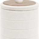 B FSOBEIIALEO Ottoman with Stroage, Round Sherpa Storage Ottoman Stool, Boucle Foot Rest 16.9"x16.9"x17.7"White