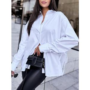 Women's Plus Size Oversized Button Down Shirt Unique Ruched Drawstring Long Sleeve Blouse Casual Loose Tunic Tops with Collar (White,3X-Large)